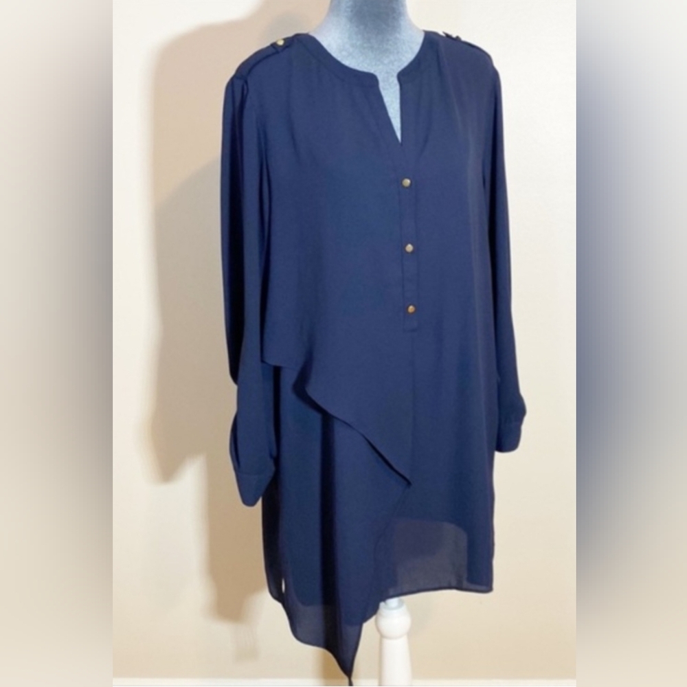 Chico's Navy Blue Tunic with Gold Buttons